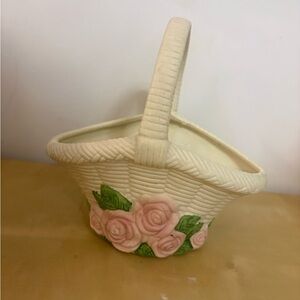Elegant Cream Basket with Pink Roses